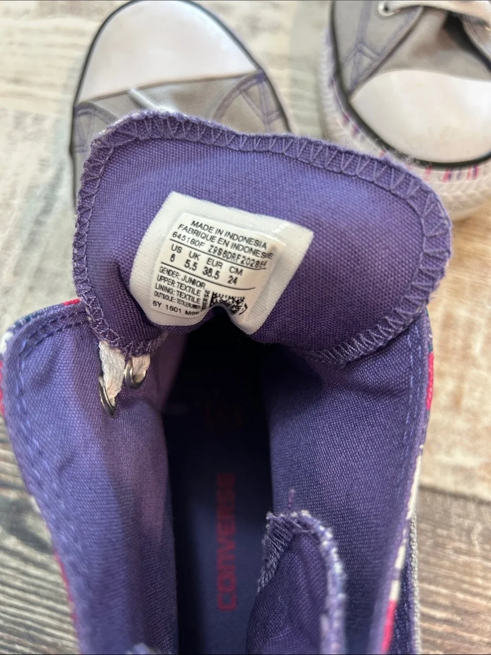 Converse Purple and Gray High-Top Canvas Sneakers with Patterned Trim